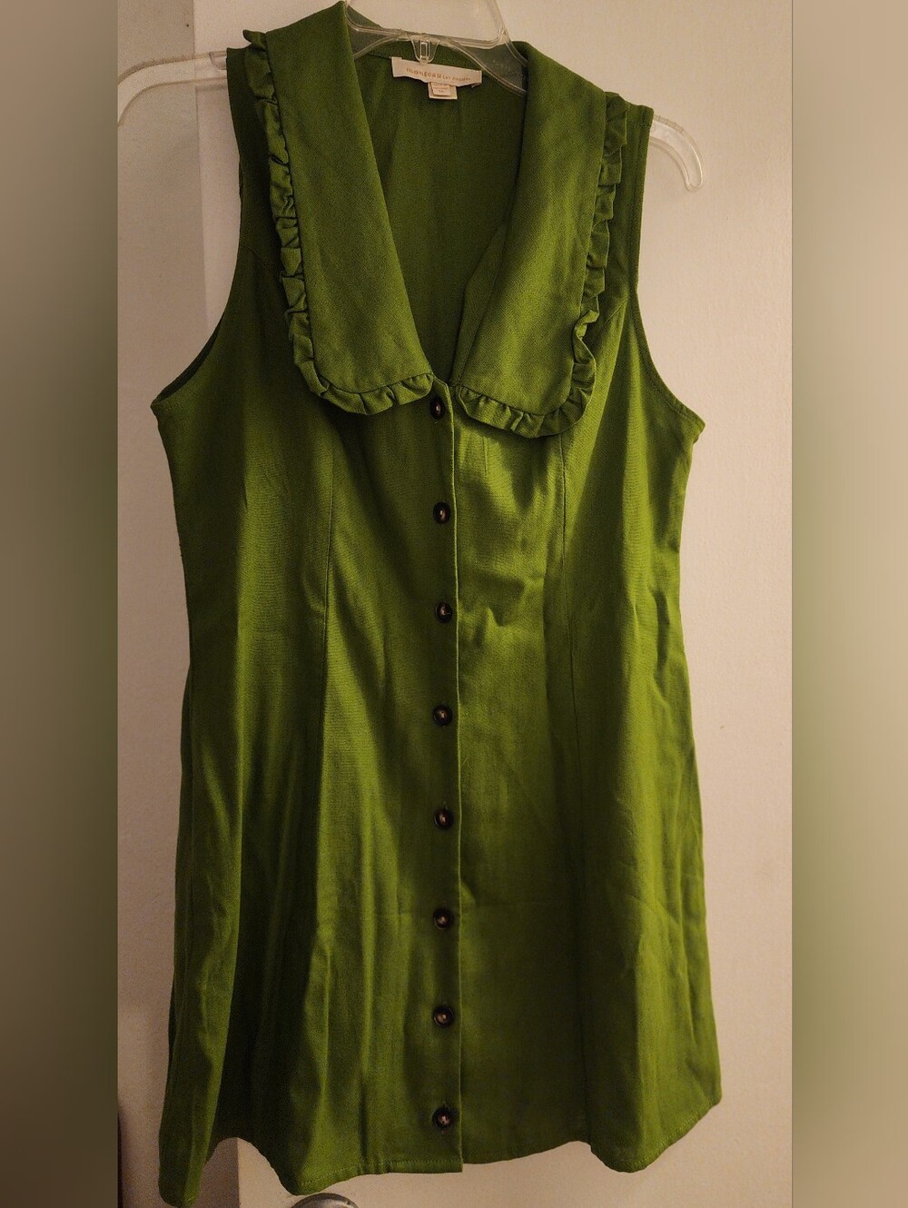 Peter Pan Collar Sleeveless Olive Green Button-Down Dress